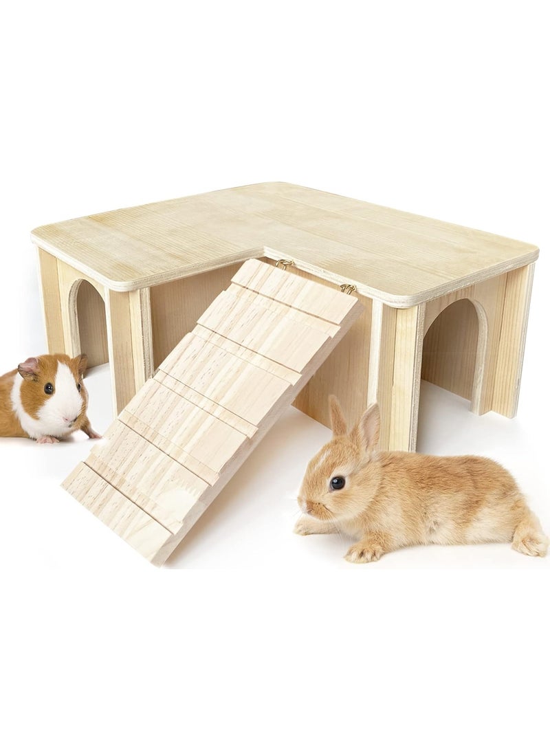 Guinea Pig Hideout and House: Multi Chamber Wooden Guinea Pig Castle with Ladder, Cage Accessories for Chinchilla Dwarf Rabbits Hamster Bunny and Others - Image 1
